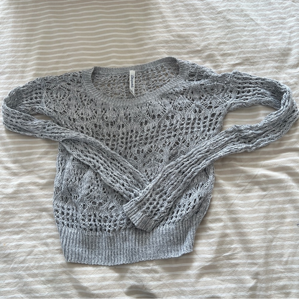Aeropostale Light Gray Lace Knit Sweater